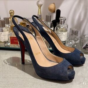 Christian Louboutin Dark Blue Peep-Toe Heels